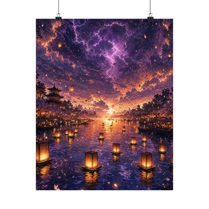 Festival Of Floating Lanterns On Water - Anime Manga Art Print (Matte Poster) - Moikas