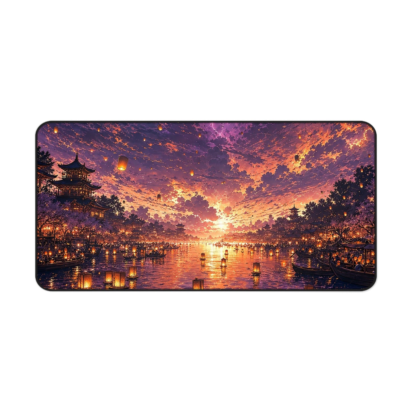 Festival Of Floating Lanterns On Water - Anime Manga Gaming Desk Mat - Moikas