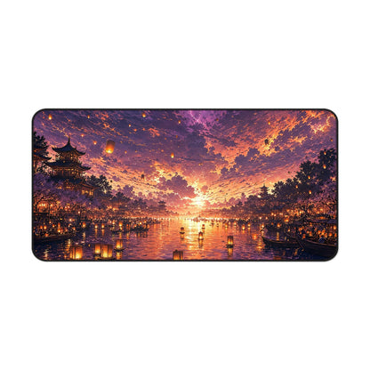 Festival Of Floating Lanterns On Water - Anime Manga Gaming Desk Mat - Moikas