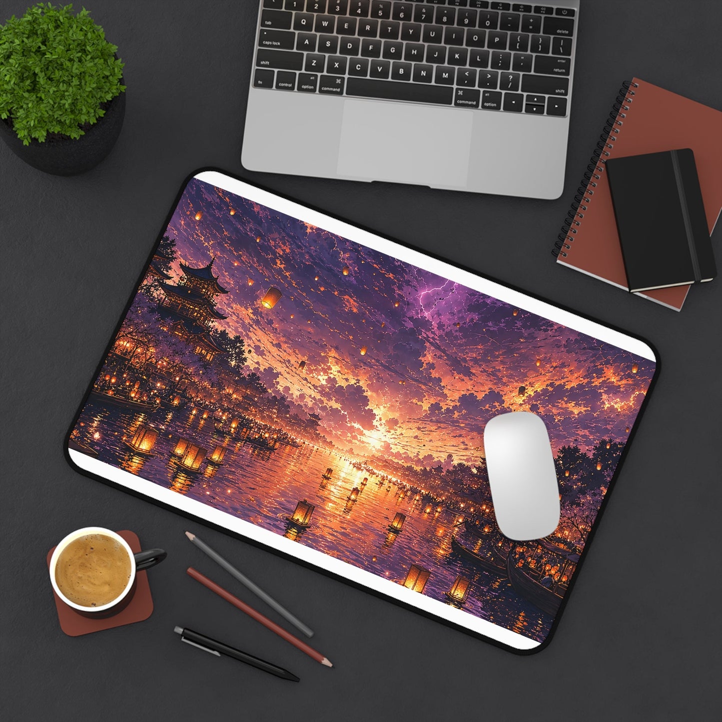 Festival Of Floating Lanterns On Water - Anime Manga Gaming Desk Mat - Moikas