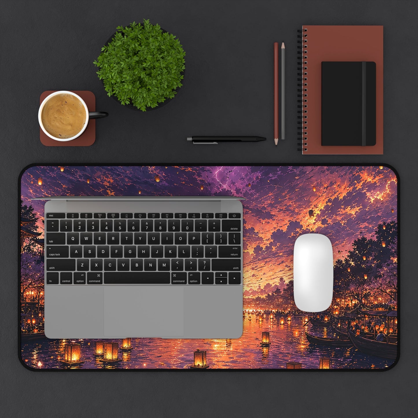 Festival Of Floating Lanterns On Water - Anime Manga Gaming Desk Mat - Moikas