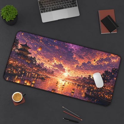 Festival Of Floating Lanterns On Water - Anime Manga Gaming Desk Mat - Moikas