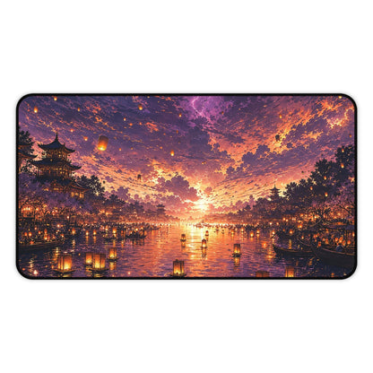 Festival Of Floating Lanterns On Water - Anime Manga Gaming Desk Mat - Moikas