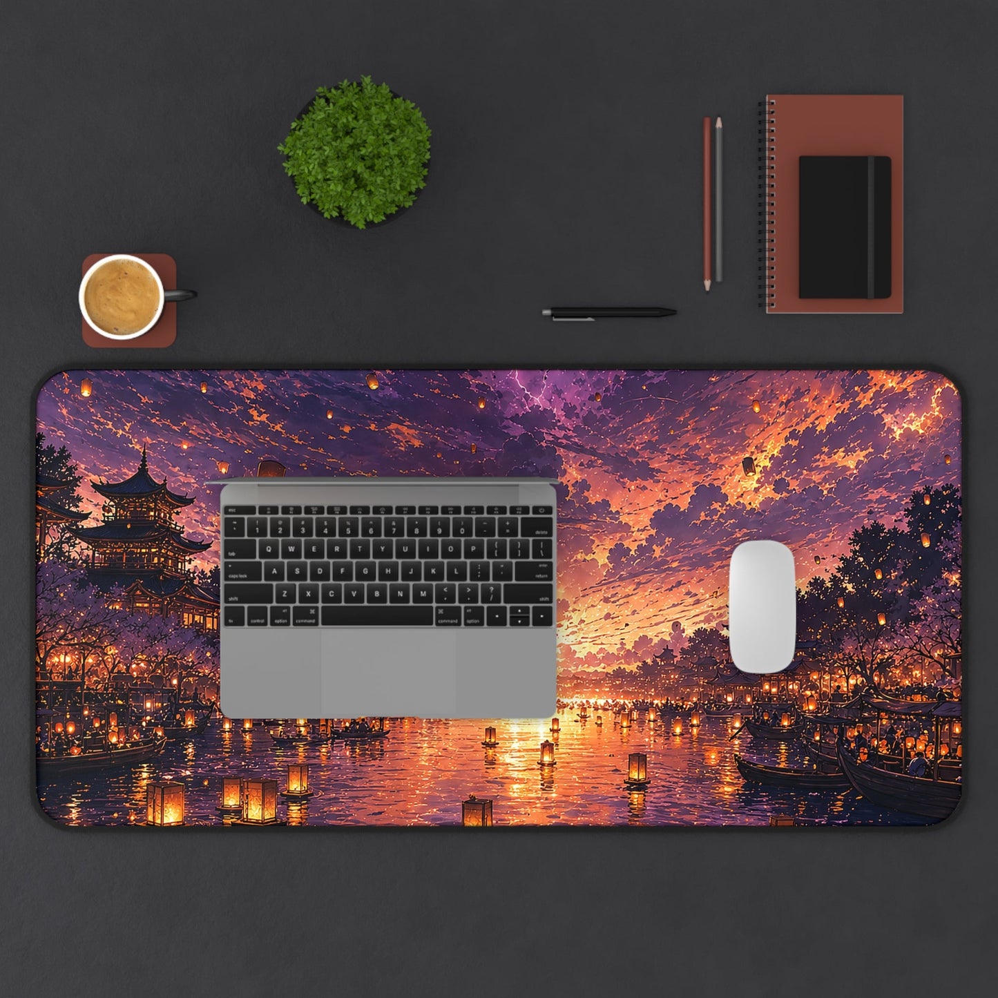 Festival Of Floating Lanterns On Water - Anime Manga Gaming Desk Mat - Moikas