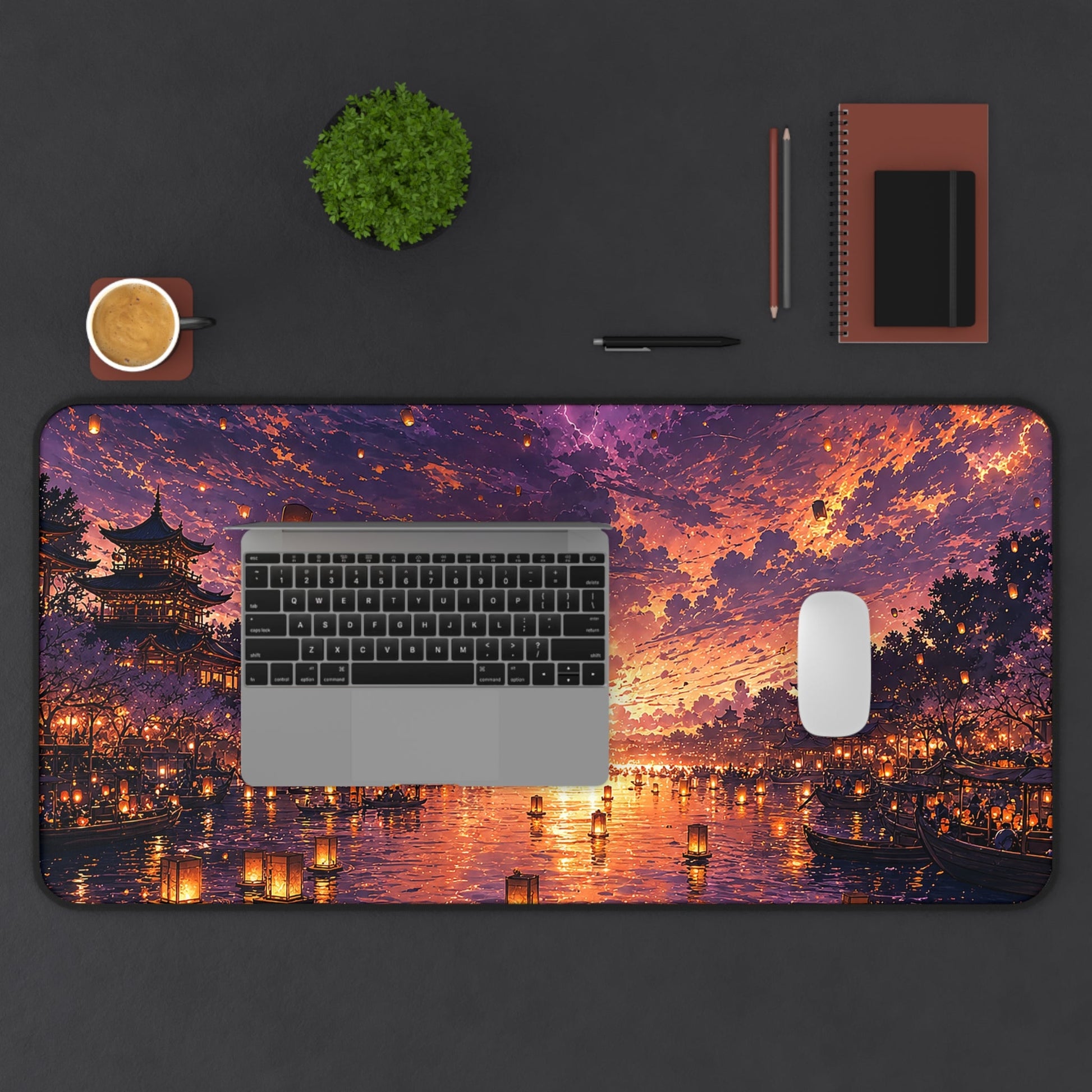 Festival Of Floating Lanterns On Water - Anime Manga Gaming Desk Mat - Moikas