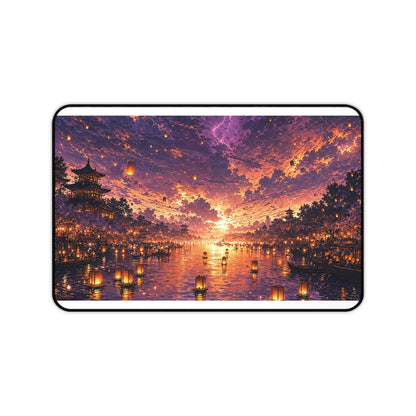Festival Of Floating Lanterns On Water - Anime Manga Gaming Desk Mat - Moikas