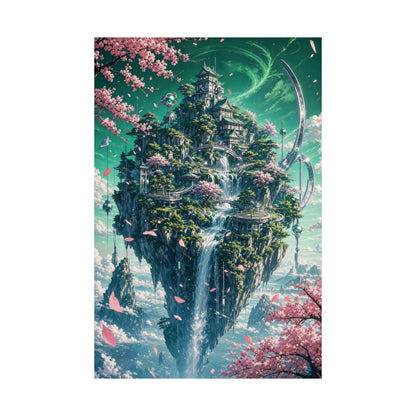 Floating Island With Waterfall - Anime Manga Art Print (Matte Poster) - Moikas