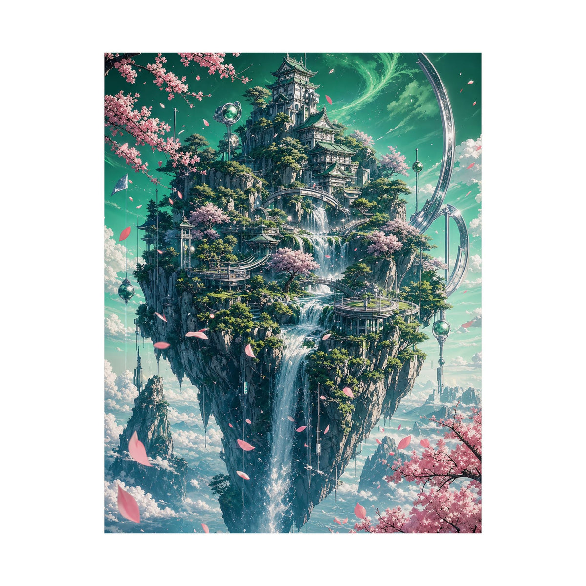 Floating Island With Waterfall - Anime Manga Art Print (Matte Poster) - Moikas