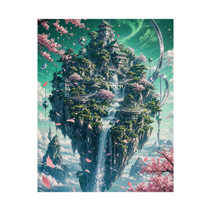 Floating Island With Waterfall - Anime Manga Art Print (Matte Poster) - Moikas