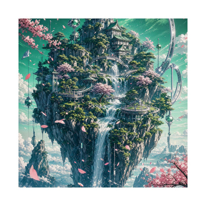 Floating Island With Waterfall - Anime Manga Art Print (Matte Poster) - Moikas