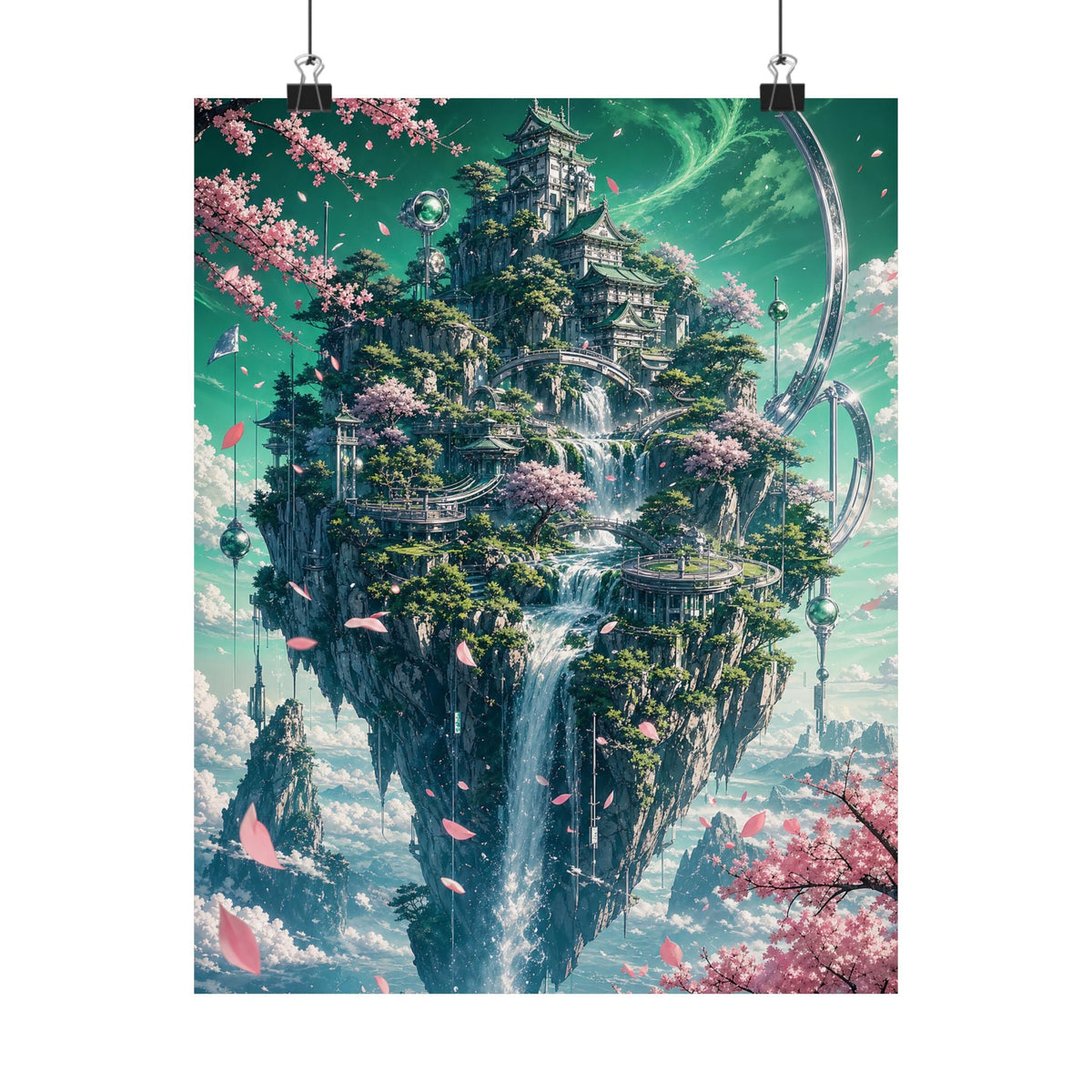 Floating Island With Waterfall - Anime Manga Art Print (Matte Poster) - Moikas