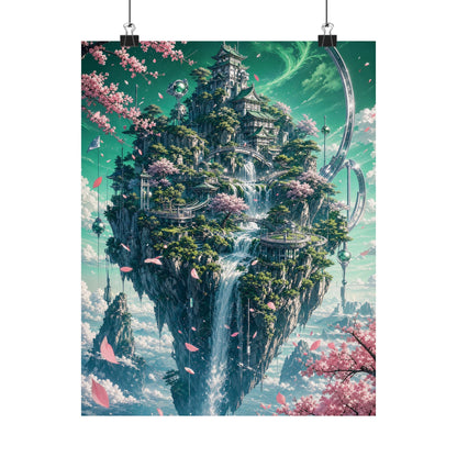 Floating Island With Waterfall - Anime Manga Art Print (Matte Poster) - Moikas