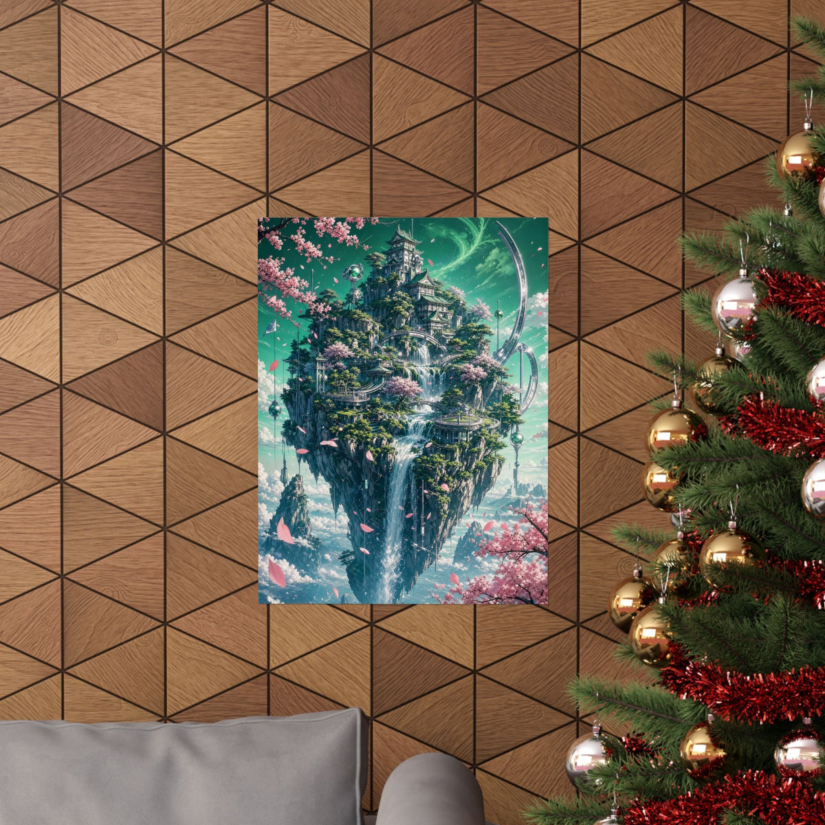 Floating Island With Waterfall - Anime Manga Art Print (Matte Poster) - Moikas