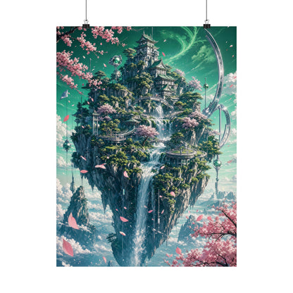 Floating Island With Waterfall - Anime Manga Art Print (Matte Poster) - Moikas