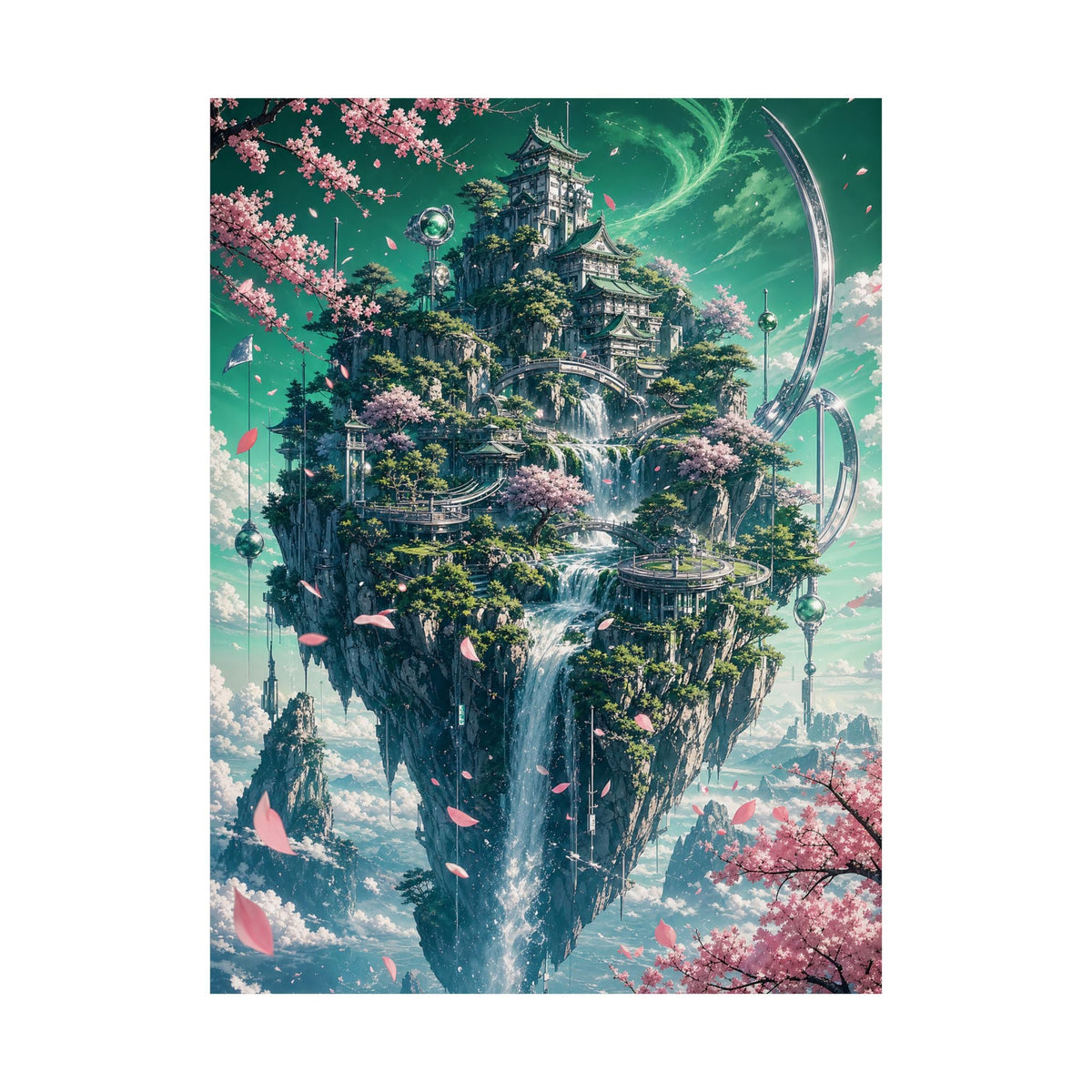 Floating Island With Waterfall - Anime Manga Art Print (Matte Poster) - Moikas