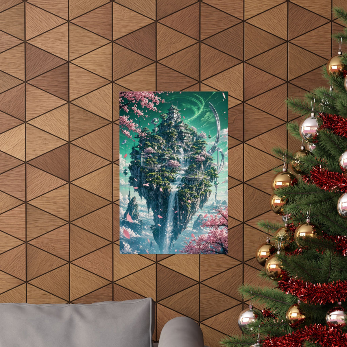 Floating Island With Waterfall - Anime Manga Art Print (Matte Poster) - Moikas