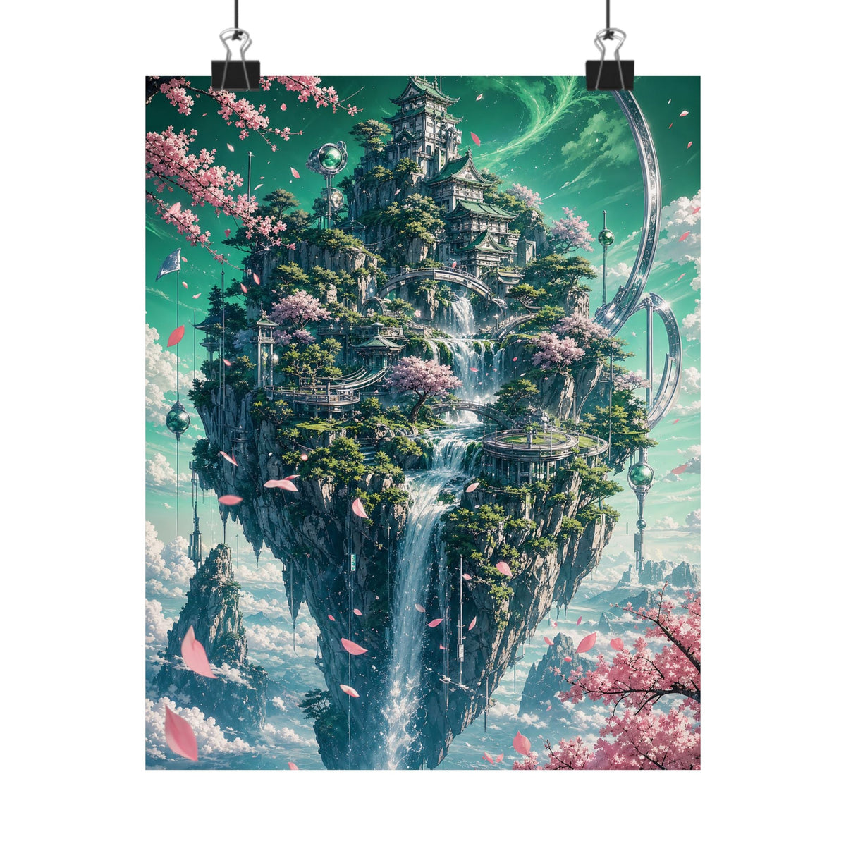 Floating Island With Waterfall - Anime Manga Art Print (Matte Poster) - Moikas
