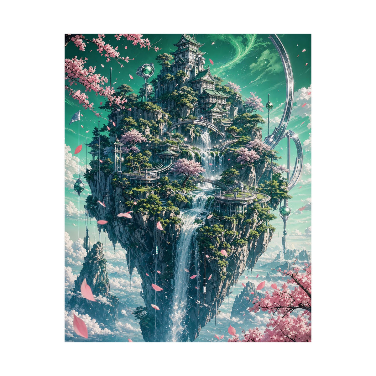 Floating Island With Waterfall - Anime Manga Art Print (Matte Poster) - Moikas