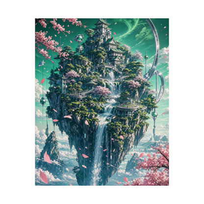 Floating Island With Waterfall - Anime Manga Art Print (Matte Poster) - Moikas