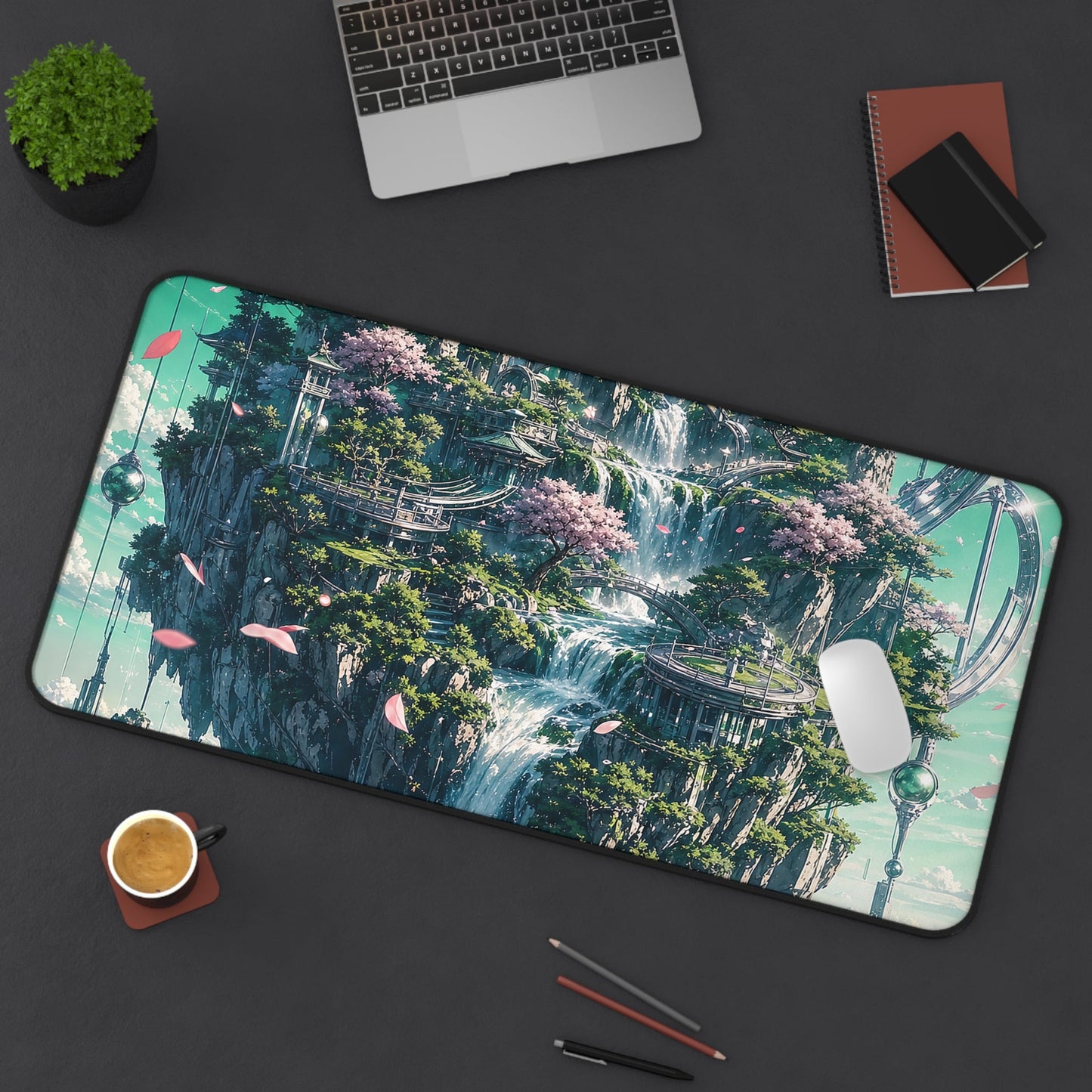 Floating Island With Waterfall - Anime Manga Gaming Desk Mat - Moikas