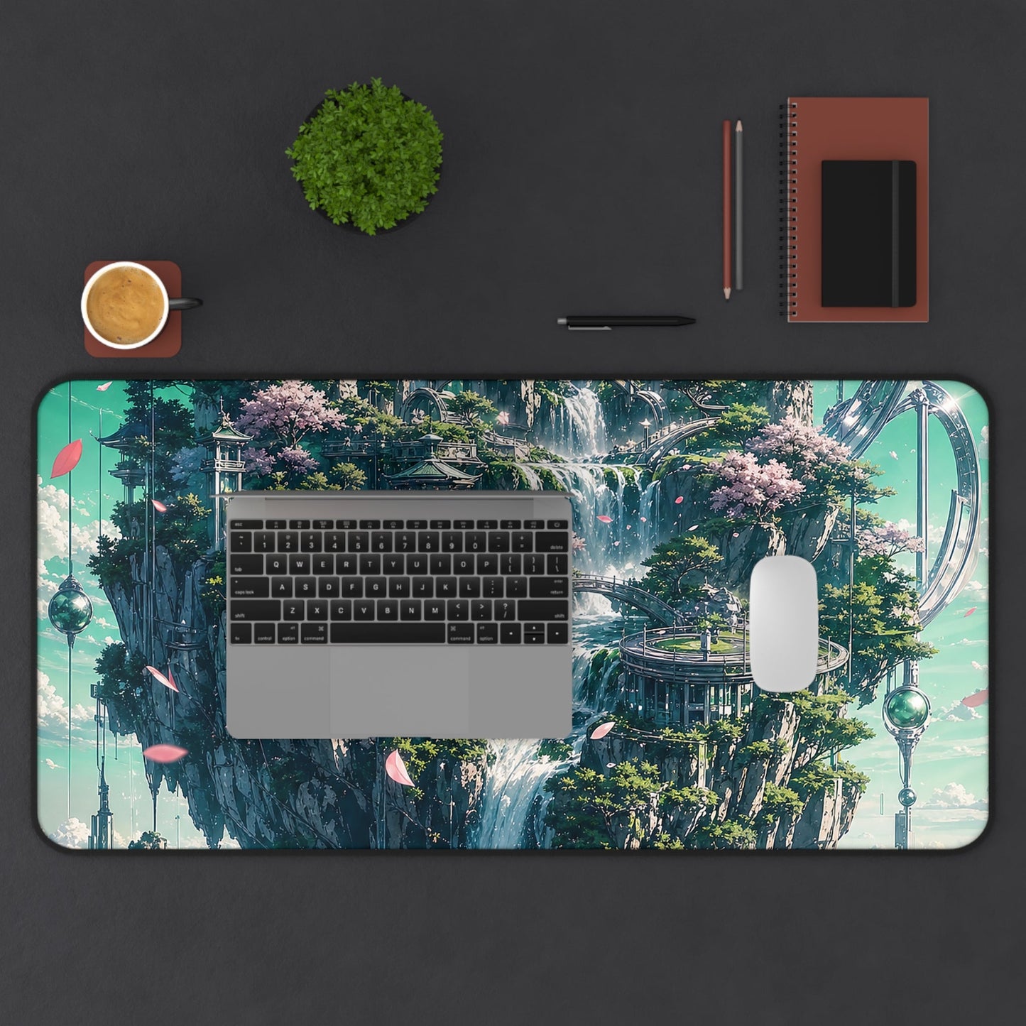 Floating Island With Waterfall - Anime Manga Gaming Desk Mat - Moikas
