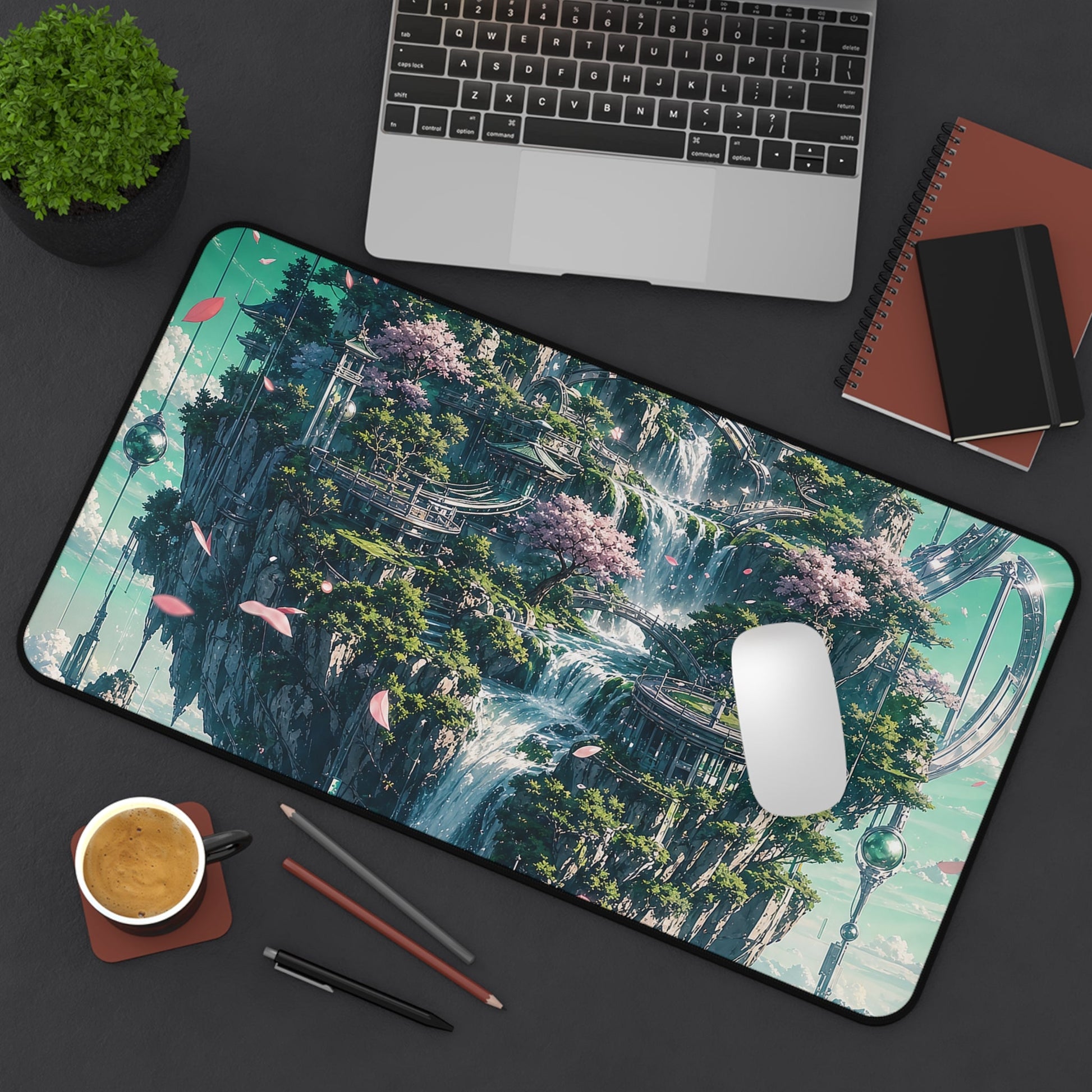 Floating Island With Waterfall - Anime Manga Gaming Desk Mat - Moikas
