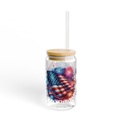 Fourth of July 16oz. Sipper Glass, Patriotic Sipper Glass for Fourth of July, Office Or Geek Gift - Moikas