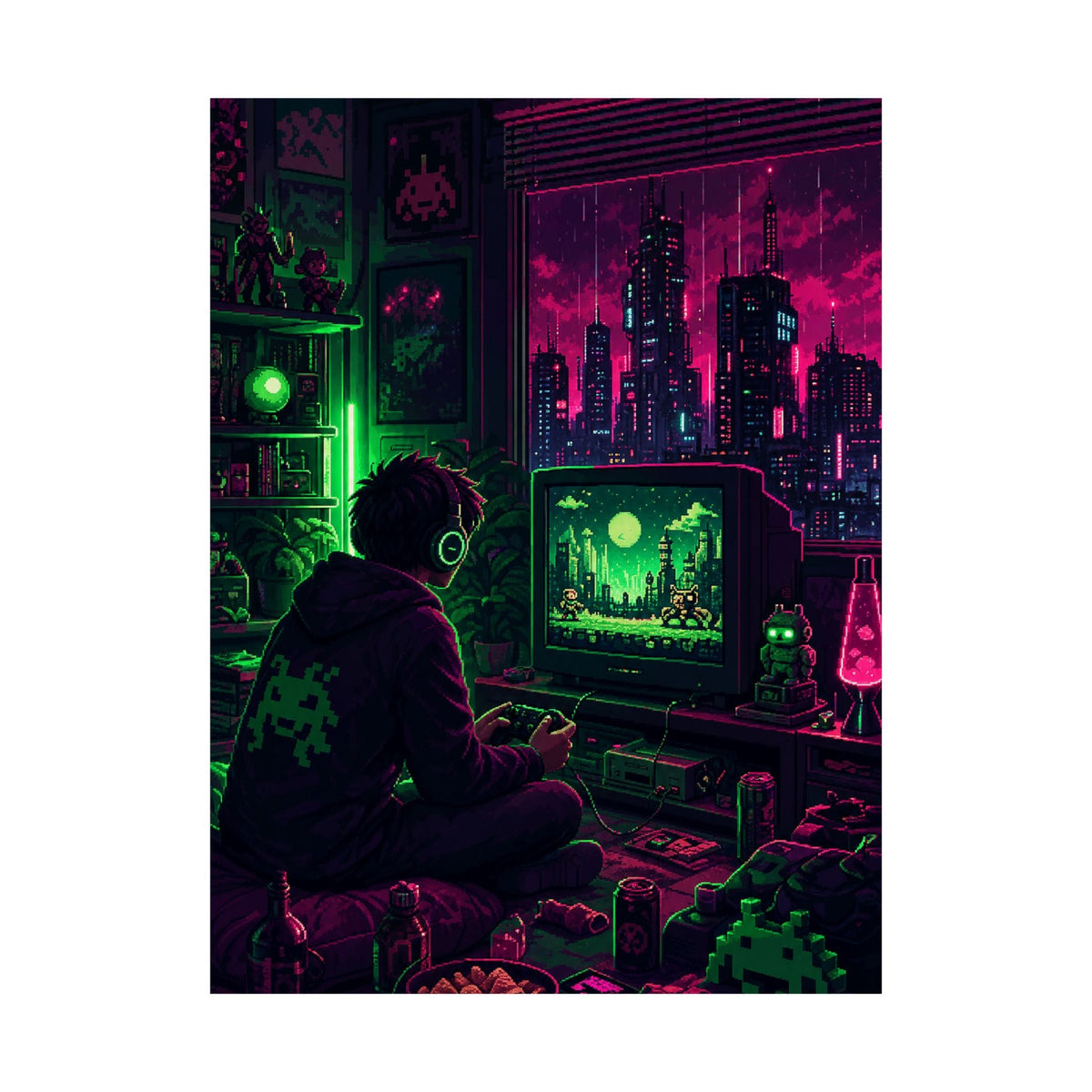 Gaming Marathon Scene - Gaming Culture Art Print (Matte Poster) - Moikas