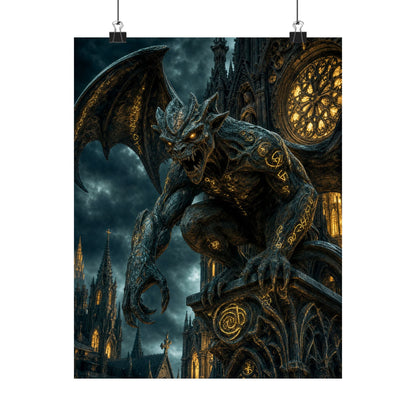 Gargoyle Come To Life On Cathedral - Dark Fantasy Art Print (Matte Poster) - Moikas