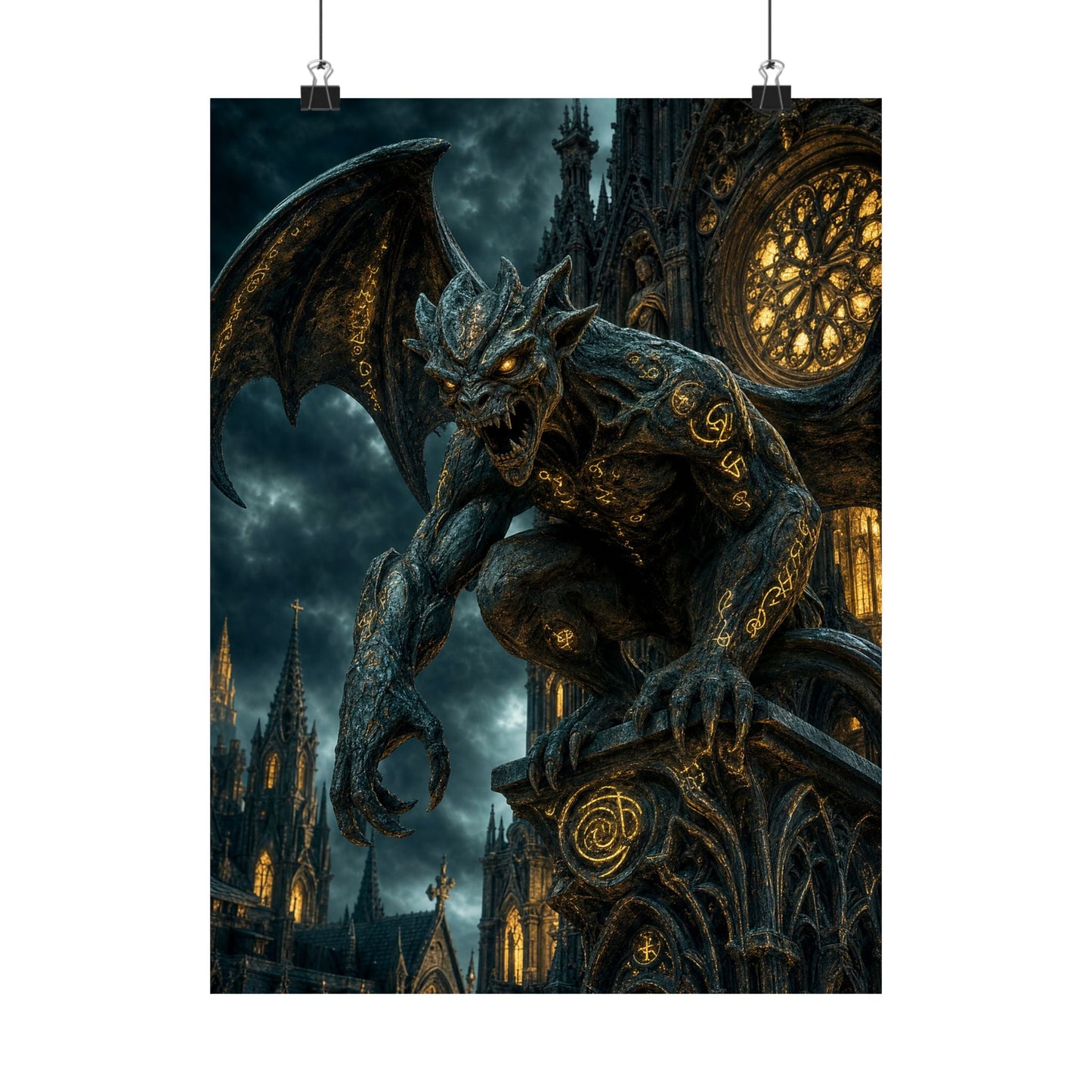 Gargoyle Come To Life On Cathedral - Dark Fantasy Art Print (Matte Poster) - Moikas