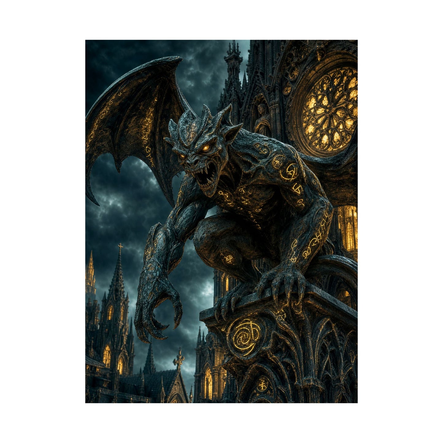Gargoyle Come To Life On Cathedral - Dark Fantasy Art Print (Matte Poster) - Moikas