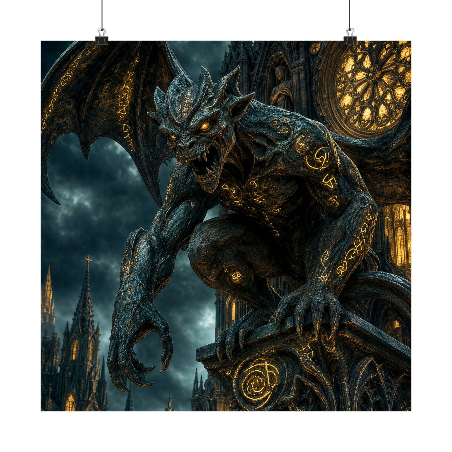 Gargoyle Come To Life On Cathedral - Dark Fantasy Art Print (Matte Poster) - Moikas