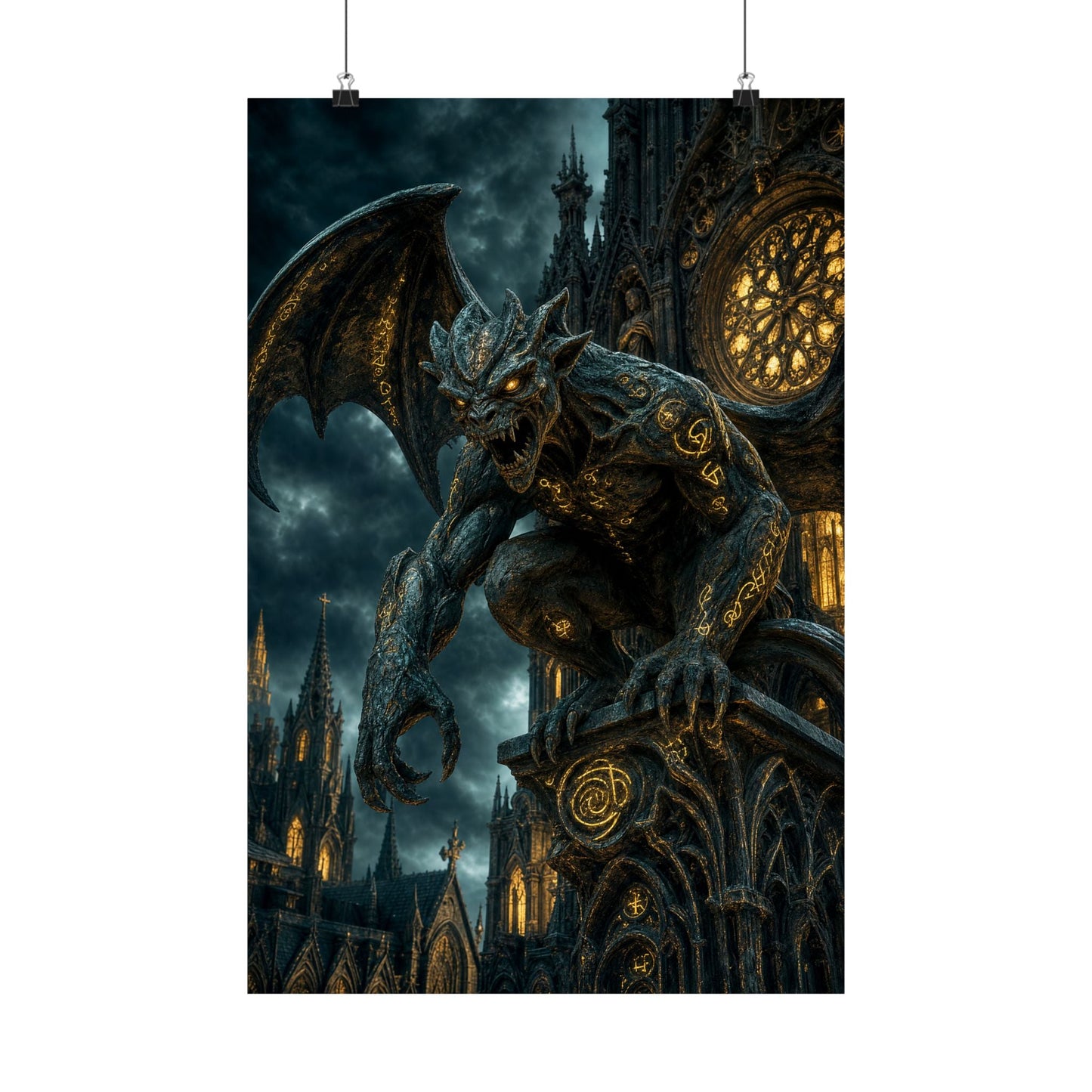 Gargoyle Come To Life On Cathedral - Dark Fantasy Art Print (Matte Poster) - Moikas