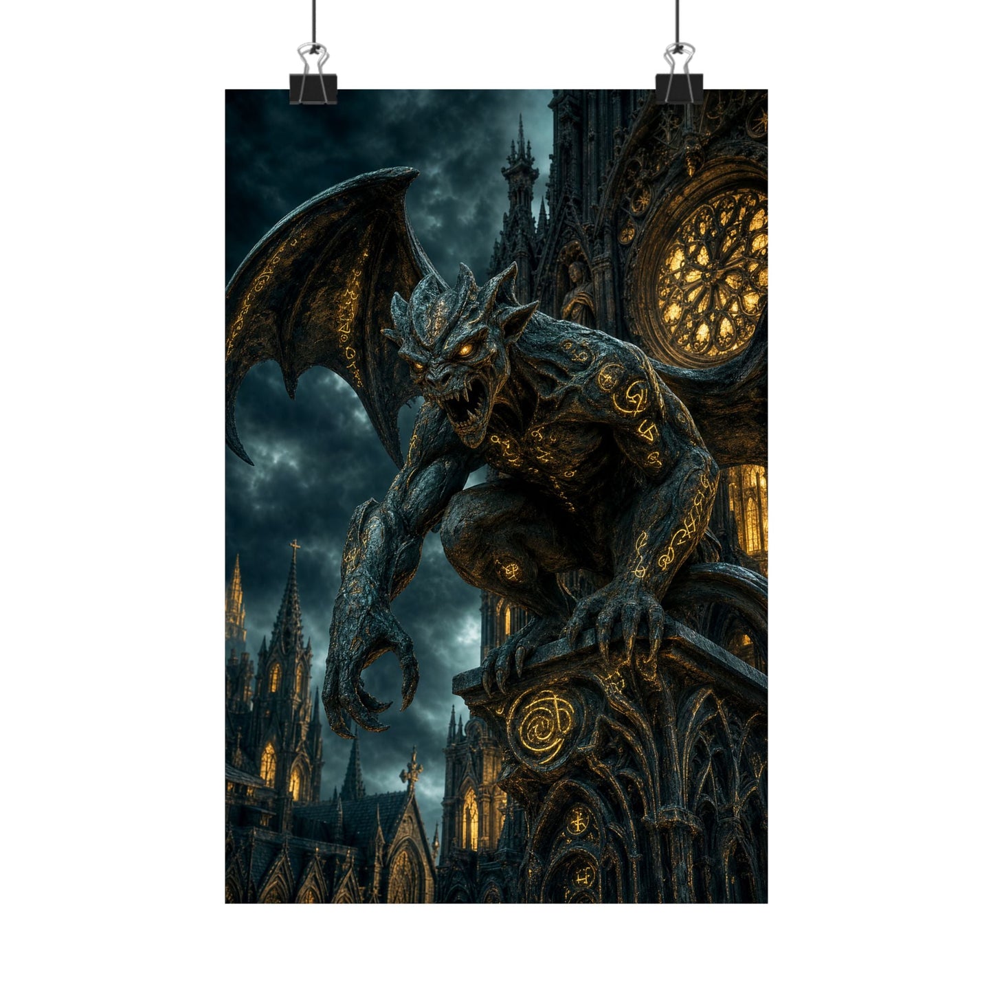 Gargoyle Come To Life On Cathedral - Dark Fantasy Art Print (Matte Poster) - Moikas