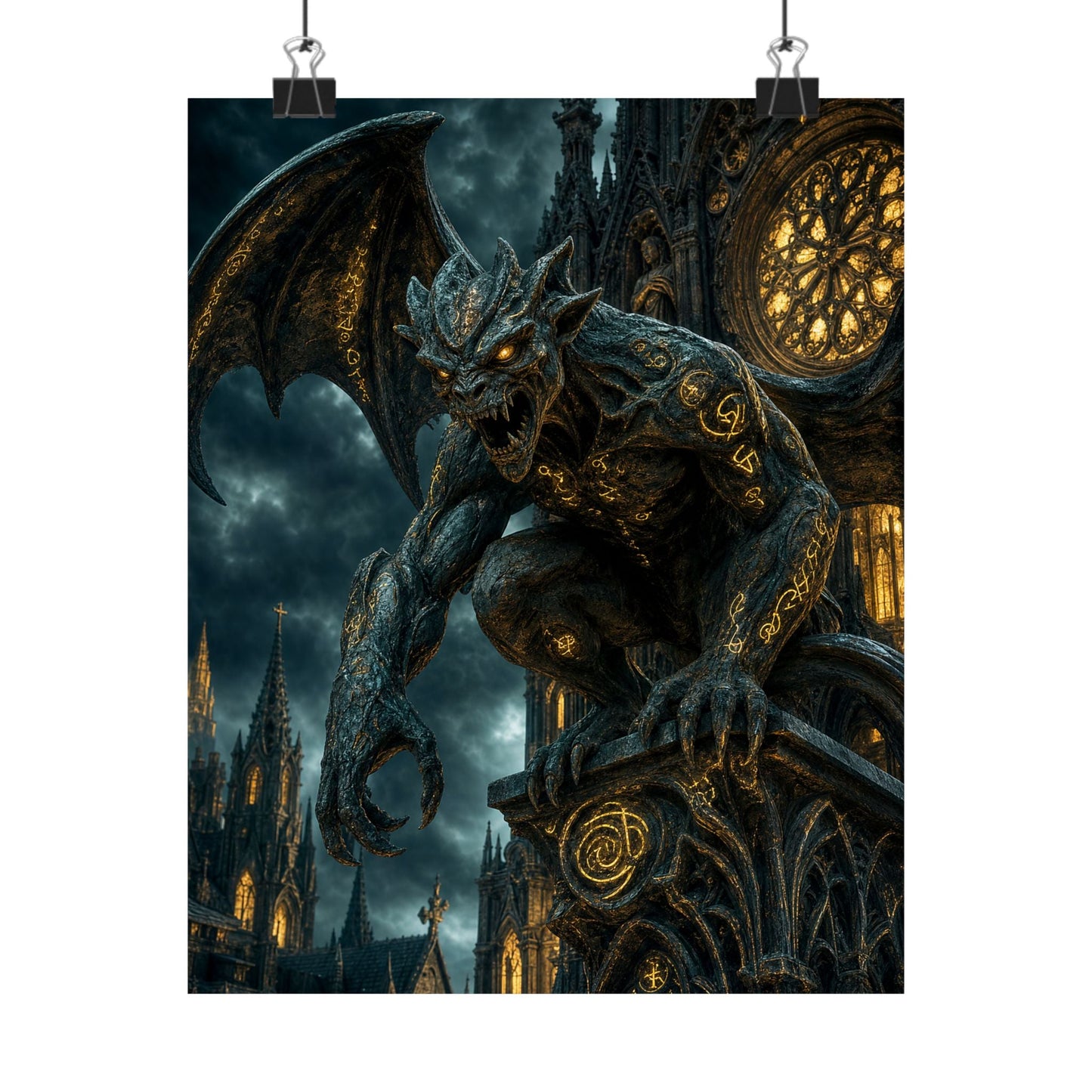 Gargoyle Come To Life On Cathedral - Dark Fantasy Art Print (Matte Poster) - Moikas