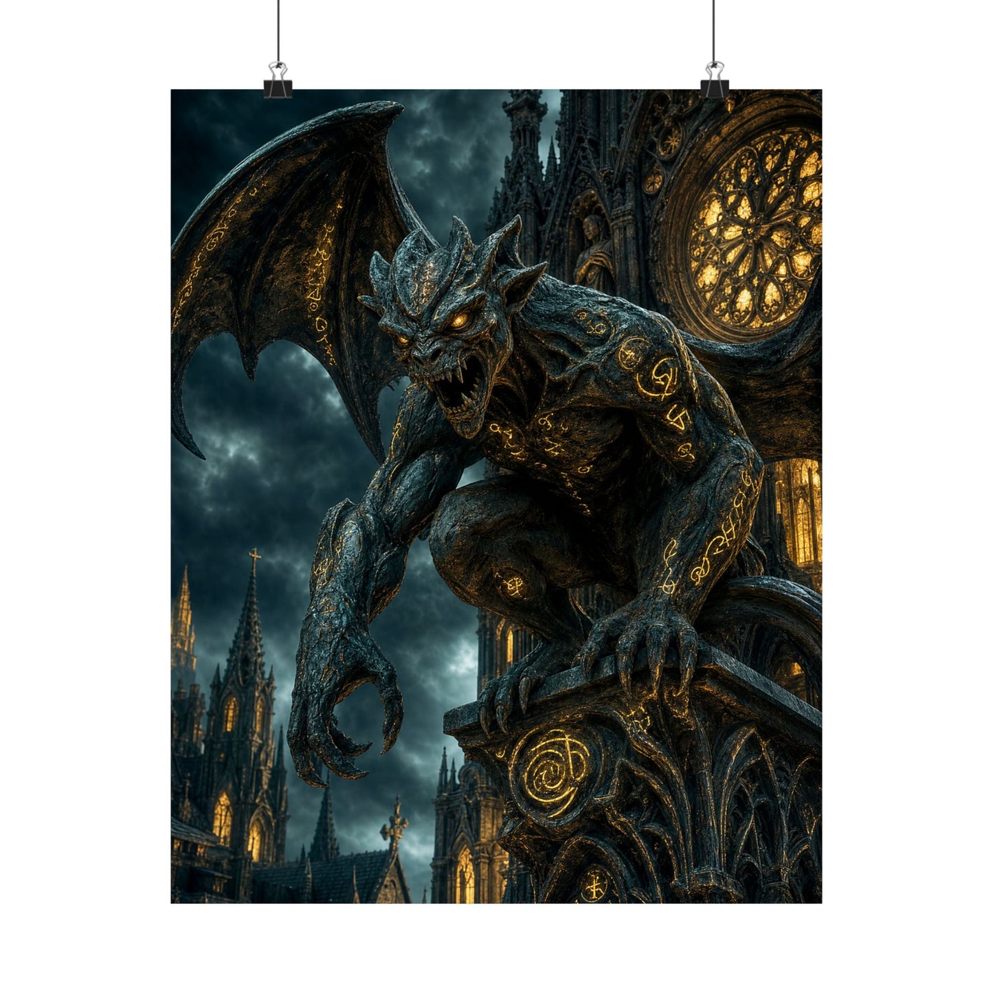 Gargoyle Come To Life On Cathedral - Dark Fantasy Art Print (Matte Poster) - Moikas