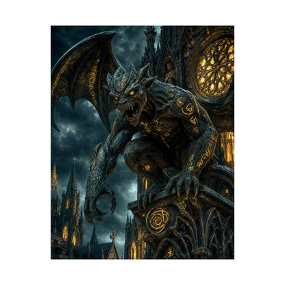 Gargoyle Come To Life On Cathedral - Dark Fantasy Art Print (Matte Poster) - Moikas