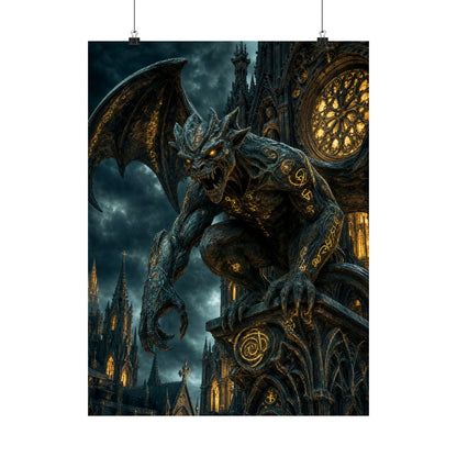 Gargoyle Come To Life On Cathedral - Dark Fantasy Art Print (Matte Poster) - Moikas