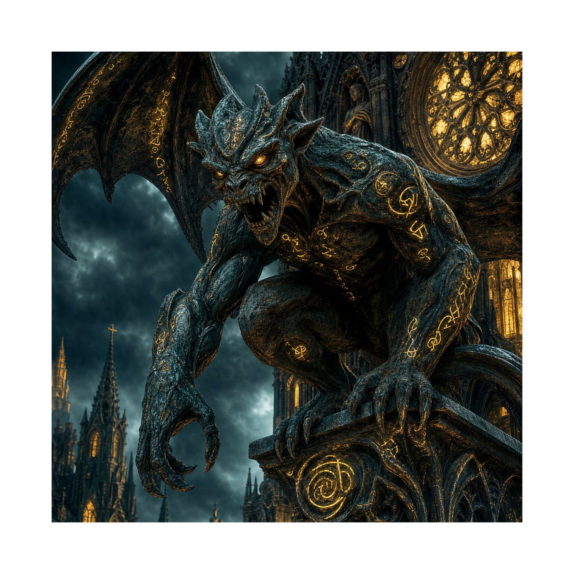 Gargoyle Come To Life On Cathedral - Dark Fantasy Art Print (Matte Poster) - Moikas
