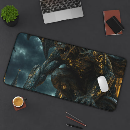 Gargoyle Come To Life On Cathedral - Dark Fantasy Gaming Desk Mat - Moikas