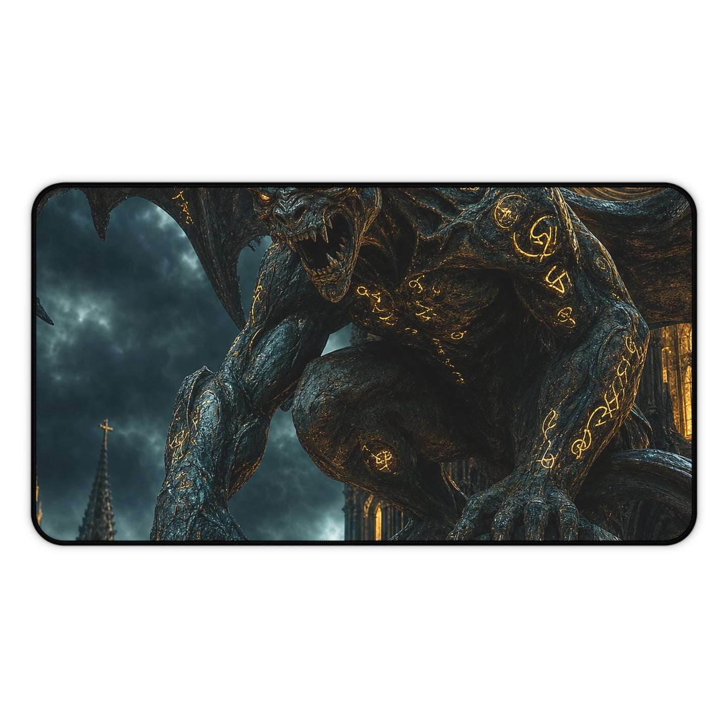 Gargoyle Come To Life On Cathedral - Dark Fantasy Gaming Desk Mat - Moikas