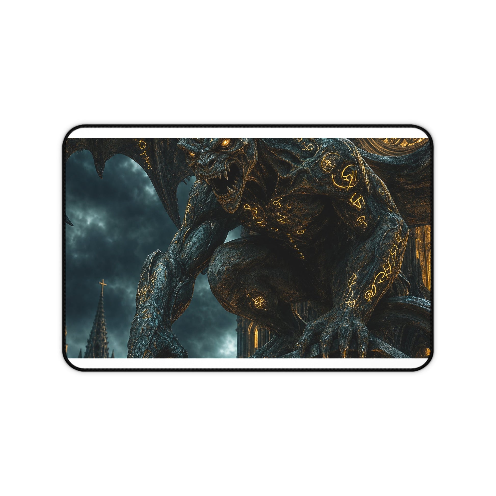 Gargoyle Come To Life On Cathedral - Dark Fantasy Gaming Desk Mat - Moikas