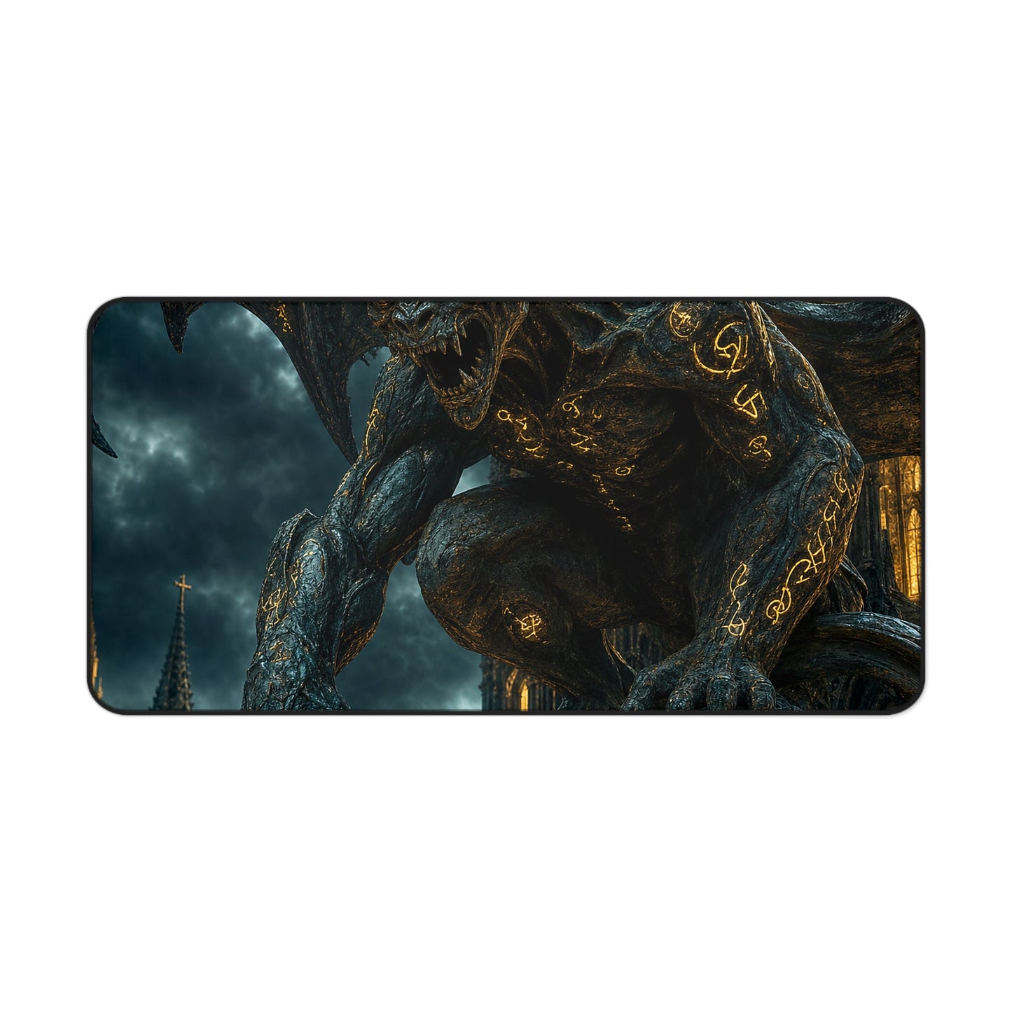 Gargoyle Come To Life On Cathedral - Dark Fantasy Gaming Desk Mat - Moikas