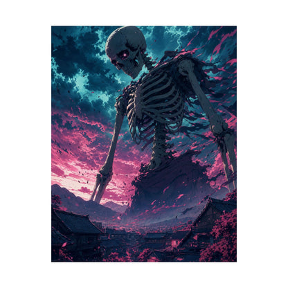 Giant Skeleton Looming Over Village - Anime Manga Art Print (Matte Poster) - Moikas