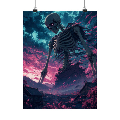 Giant Skeleton Looming Over Village - Anime Manga Art Print (Matte Poster) - Moikas