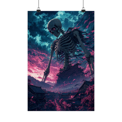 Giant Skeleton Looming Over Village - Anime Manga Art Print (Matte Poster) - Moikas
