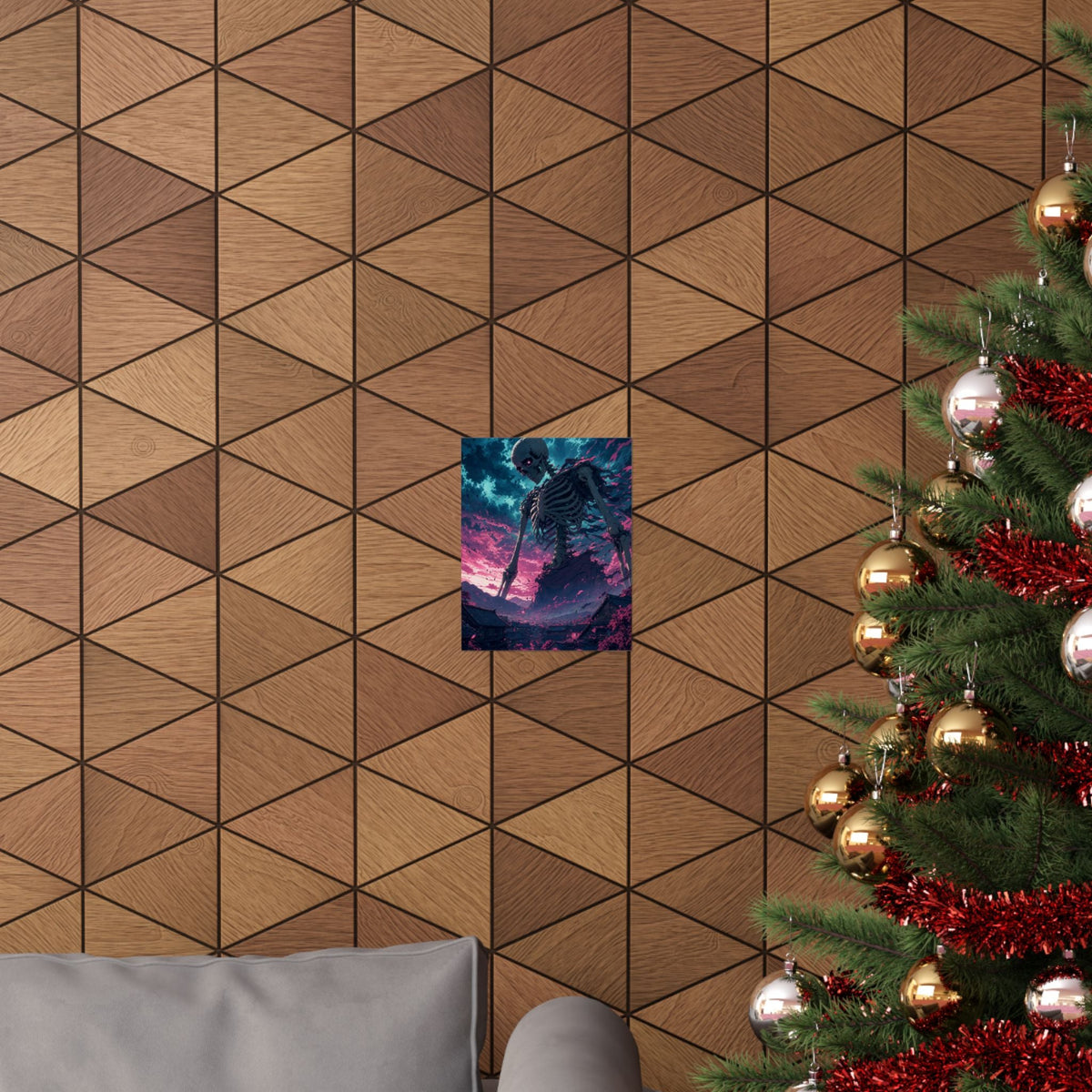 Giant Skeleton Looming Over Village - Anime Manga Art Print (Matte Poster) - Moikas
