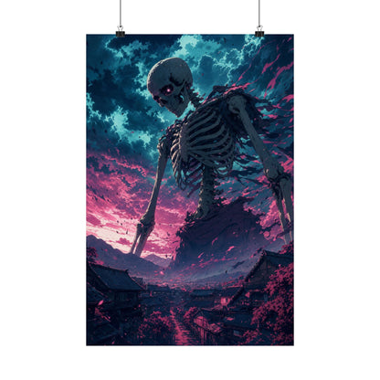 Giant Skeleton Looming Over Village - Anime Manga Art Print (Matte Poster) - Moikas