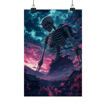 Giant Skeleton Looming Over Village - Anime Manga Art Print (Matte Poster) - Moikas