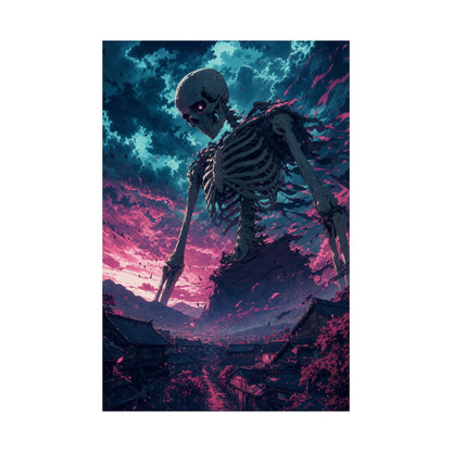 Giant Skeleton Looming Over Village - Anime Manga Art Print (Matte Poster) - Moikas